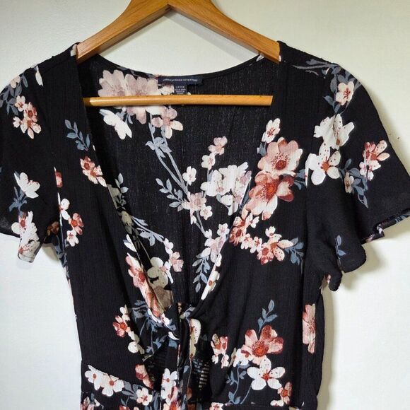 EUC AMERICAN EAGLE OUTFITTERS FLORAL BOHO V NECK TIE ROMPER SIZE SMALL - Picture 6 of 16
